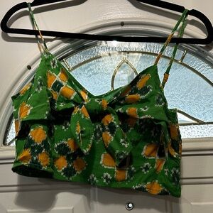 aerie Green Floral Tie-Front Crop Cami with Yellow Accents
